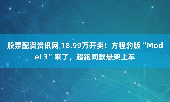 股票配资资讯网 18.99万开卖！方程豹版“Model 3”来了，超跑同款悬架上车
